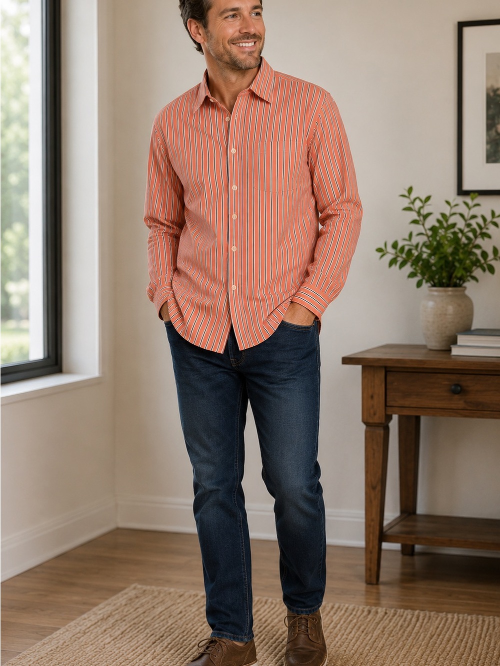 The Club Shirt By Fairway & Greene Orange Stripe Long-Sleeve Shirt Large